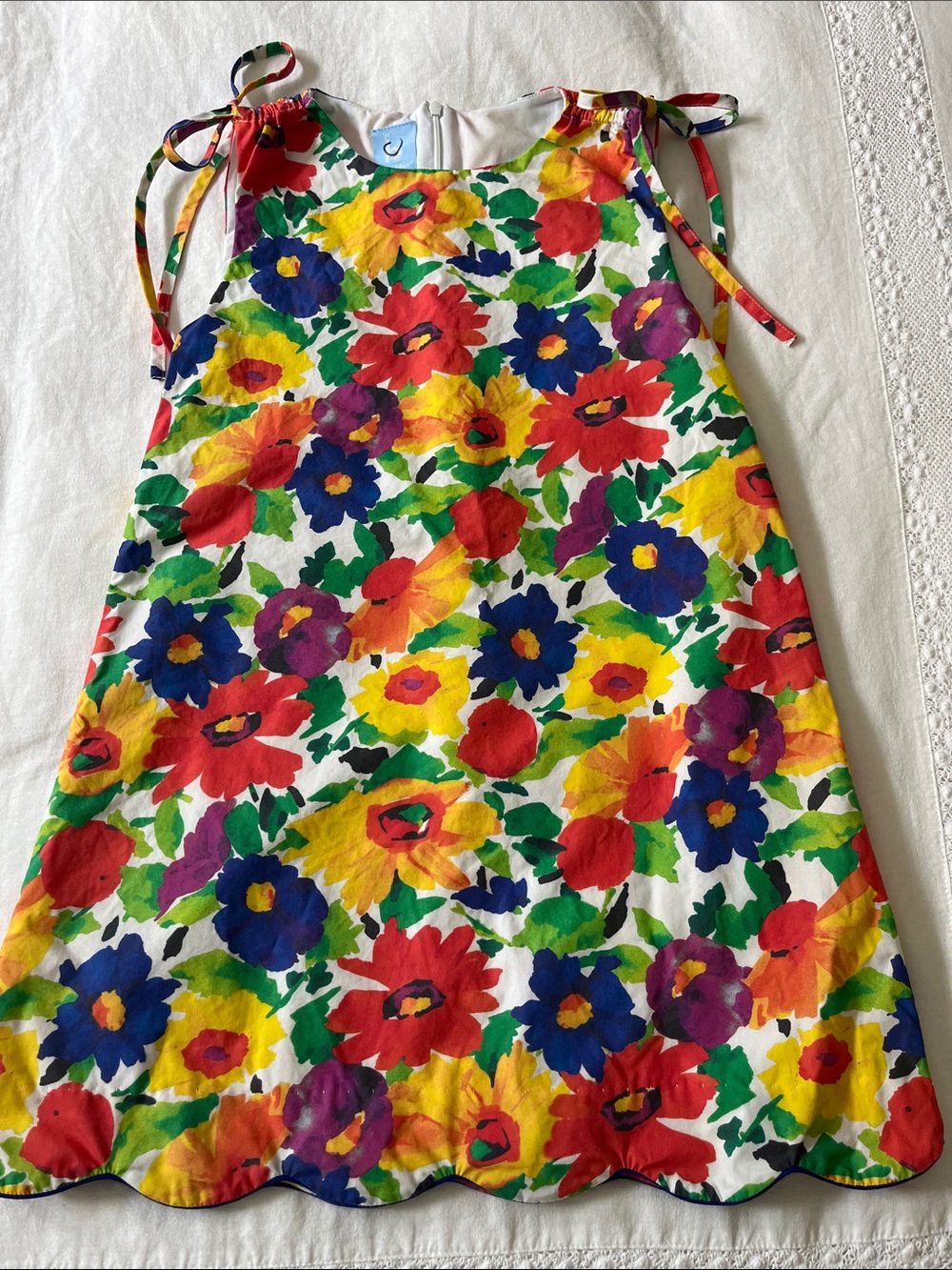 Bella Bliss Multicolor Floral Cotton Dress with Scallop Hem, Size 10